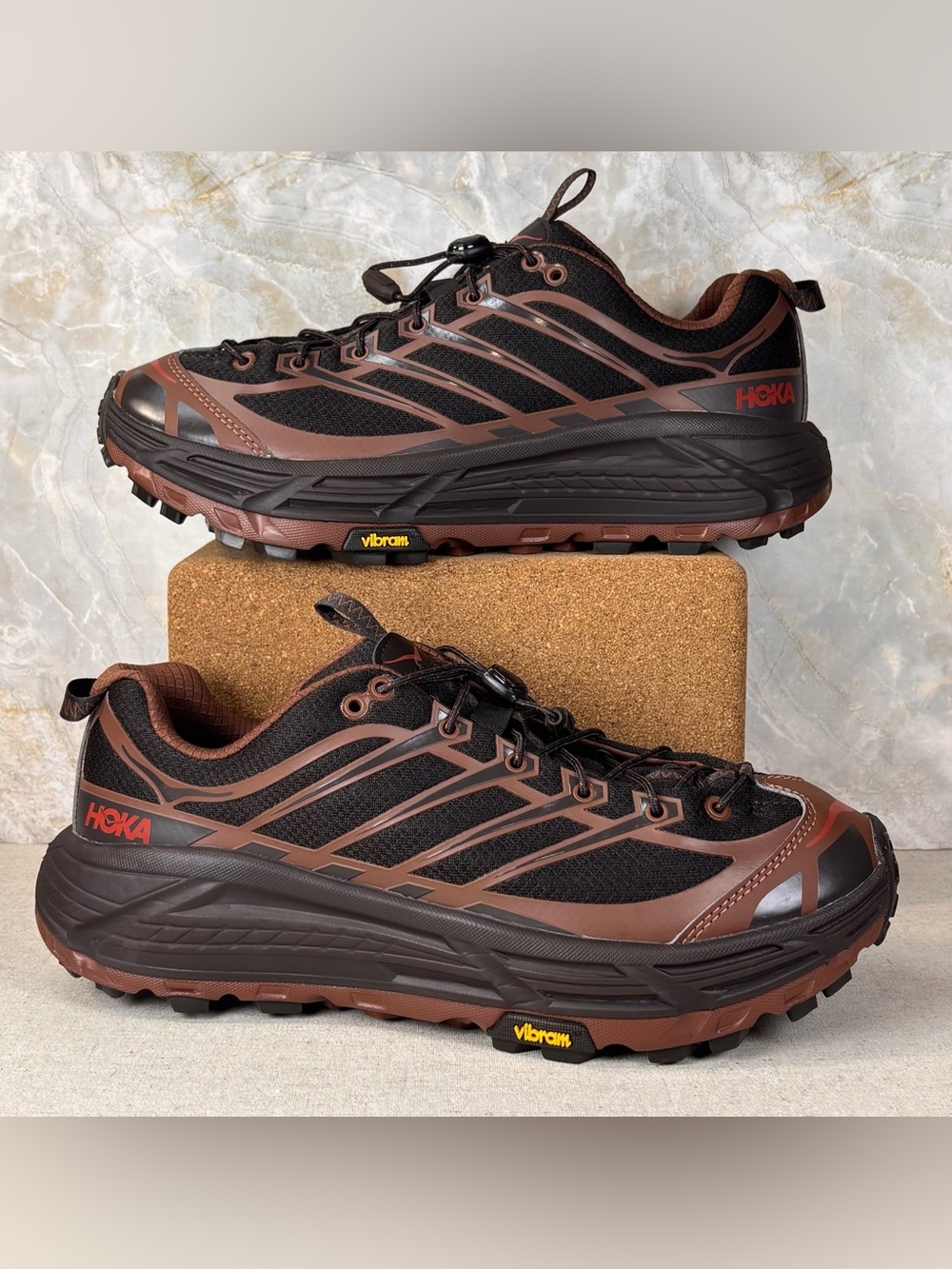 HOKA Mafate Three2 Vibram Trail Running Shoes Brown Black Mens 10 LN